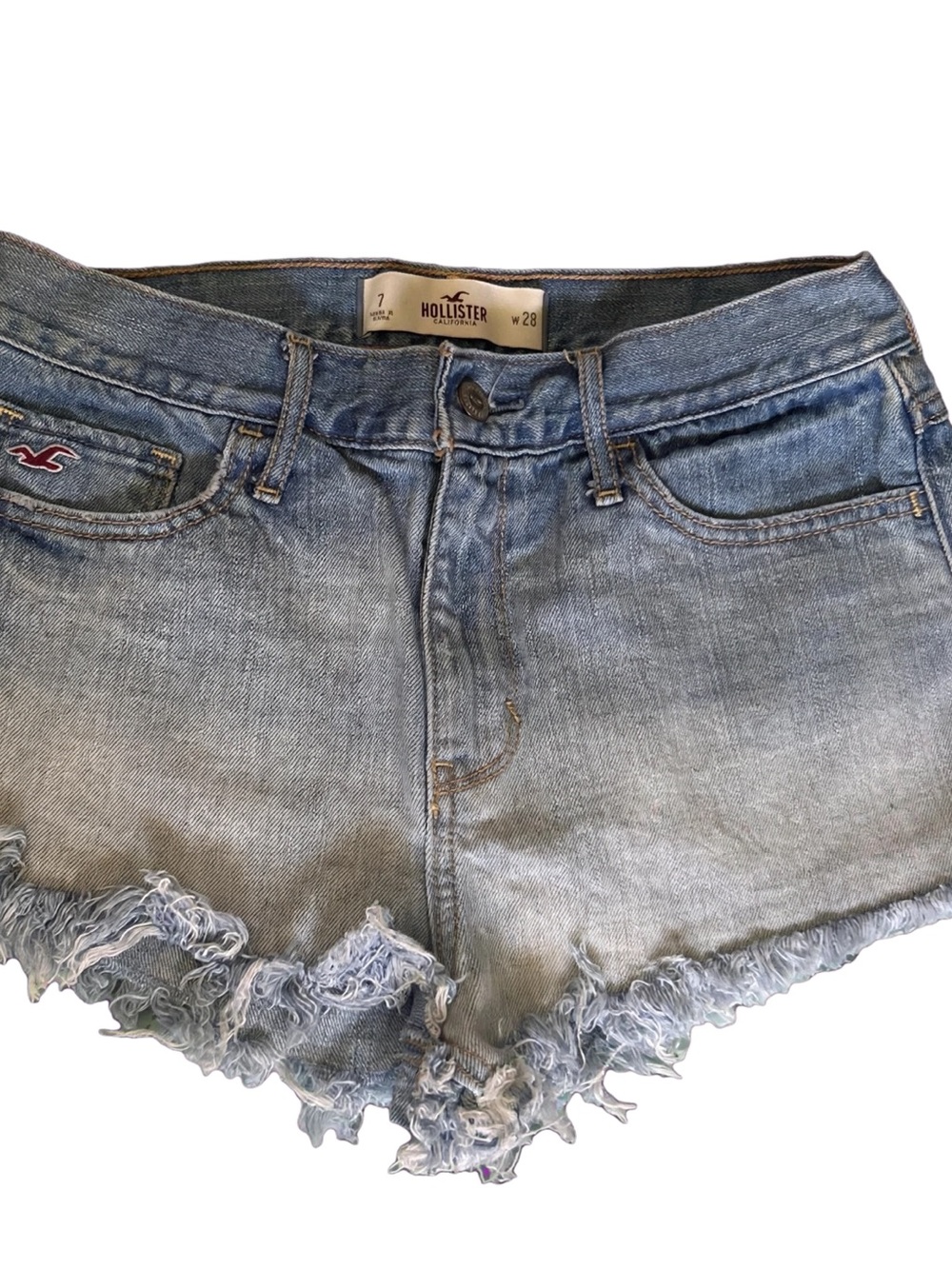 Hollister Light Wash Frayed Hem Denim Shorts
